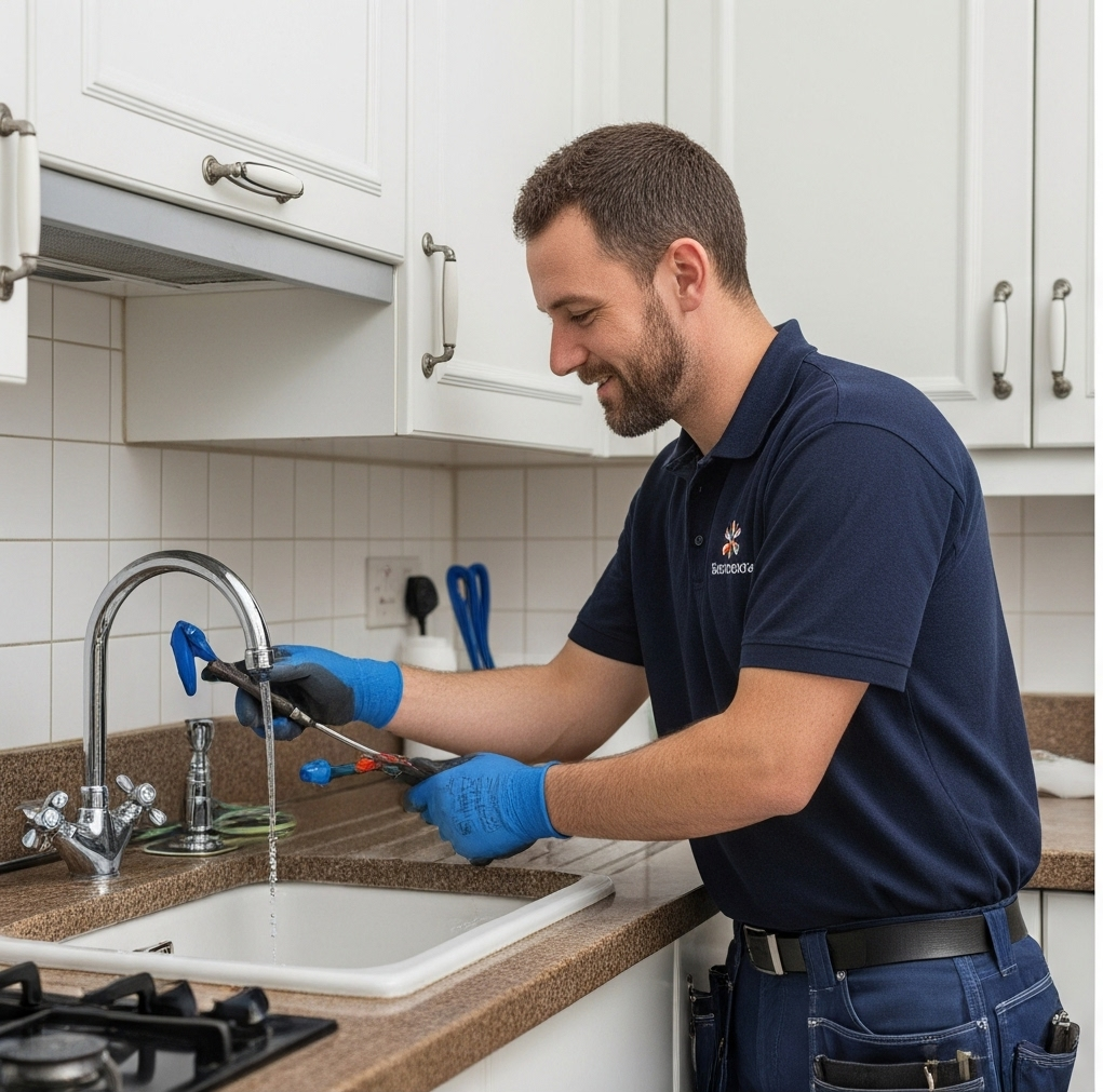 Best plumbers in Sudbury, Suffolk smiling with satisfied customer outside traditional home – trusted plumbing services Sudbury