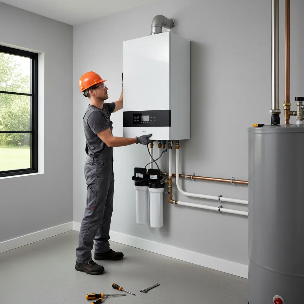 High-efficiency condensing boiler installation