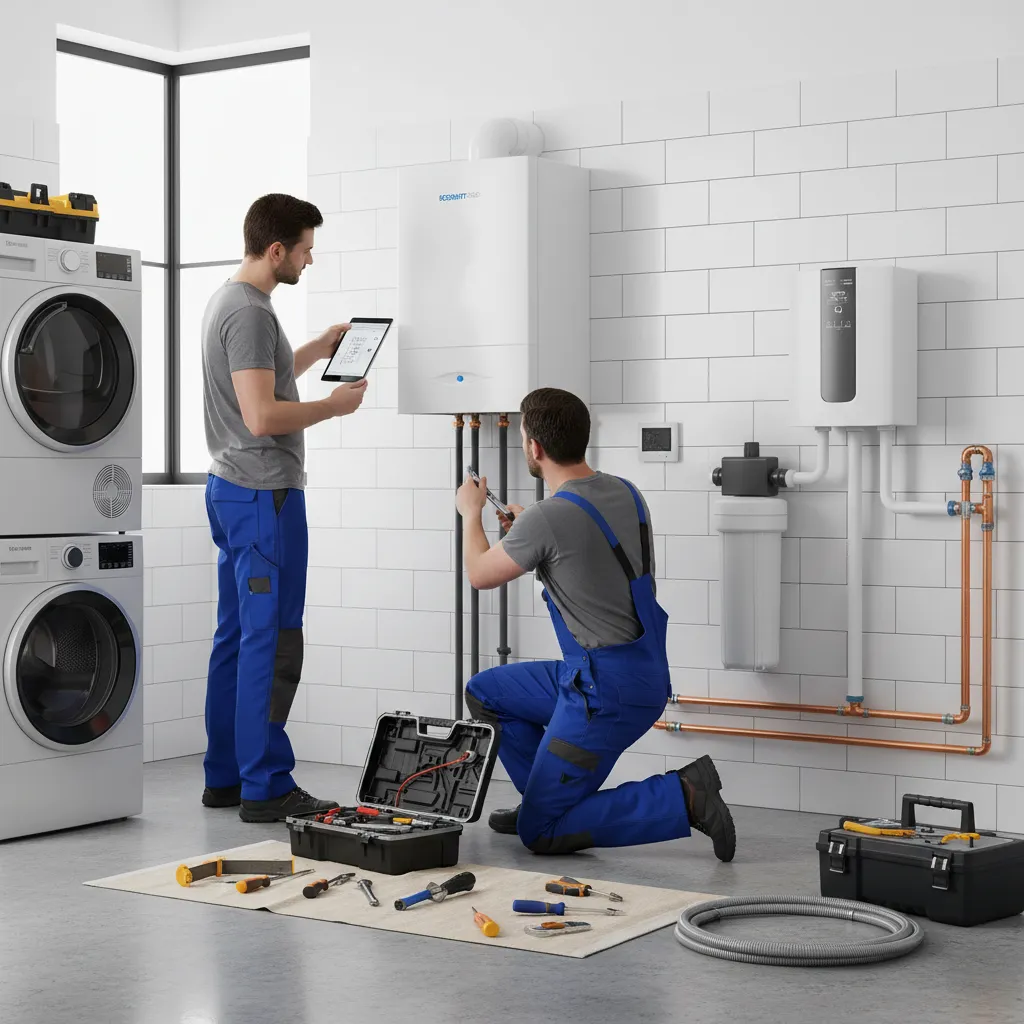 New boiler installation in a utility room